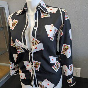 Vintage King Games Playing Card Button Shirt Gambling Rayon M/L